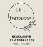 Din terrasses logo i sort, på en gråbrun baggrund